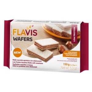 FLAVIS WAFER - Napolitane cu continut proteic scazut, umplute cu alune. Cu indulcitor. 150g